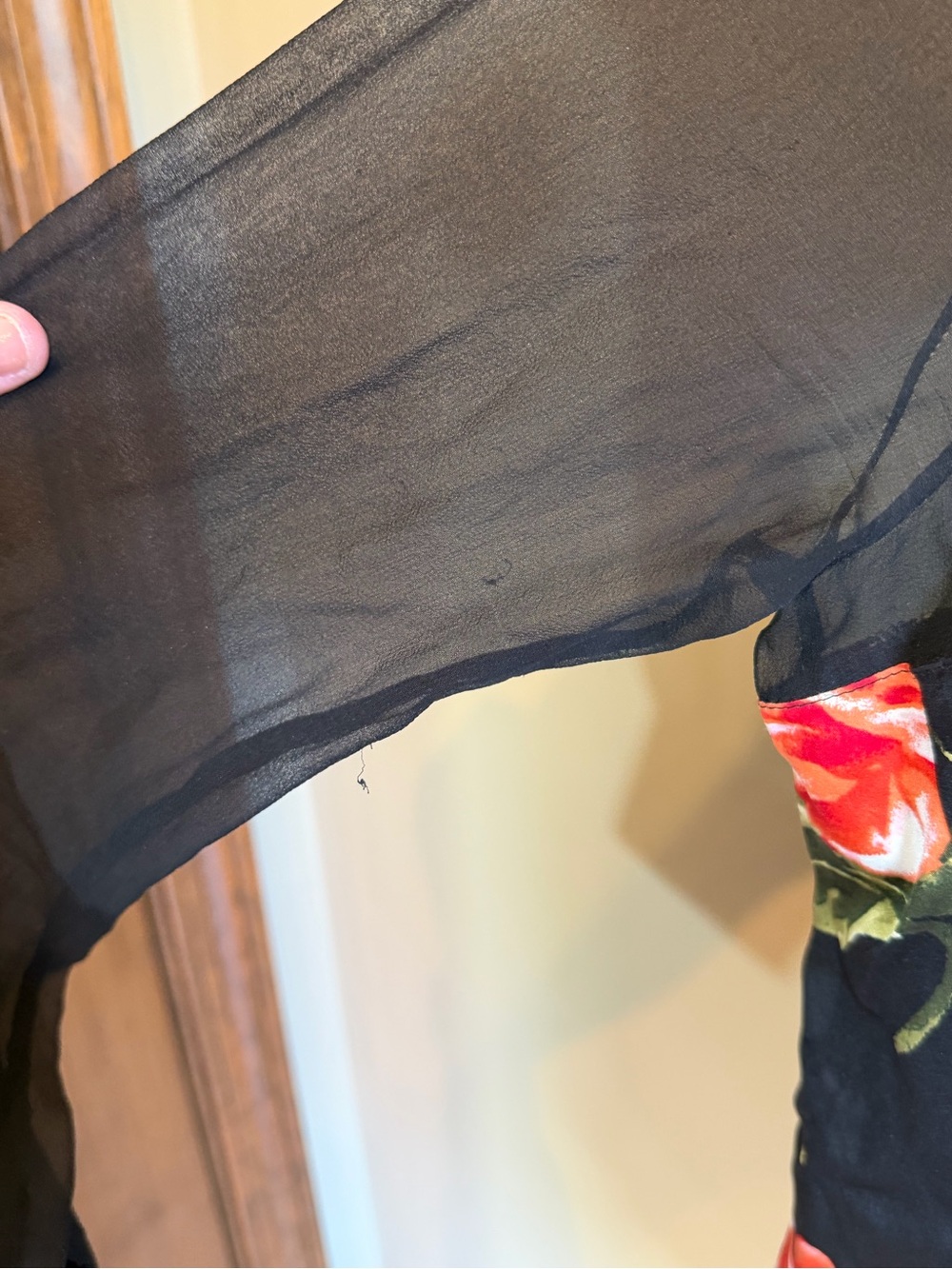 Cache Silk Black Sheer Sweetheart neckline Floral Button-Up Blouse - Picture 5 of 6